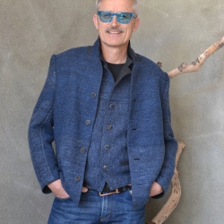Kathrin Schiefer; Herrenjacke, Weste, jeansblau